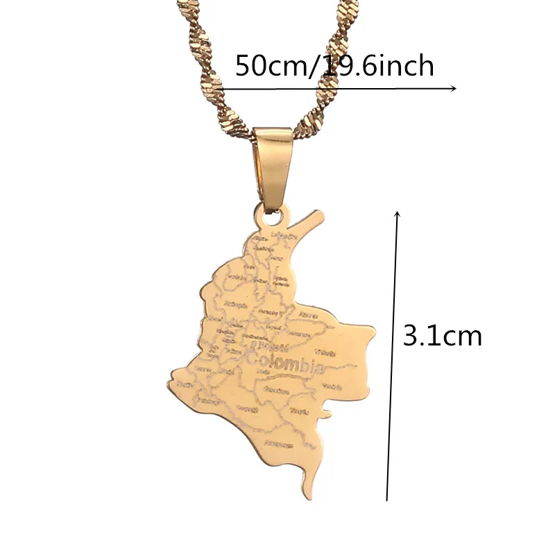 Colombia Pendant Chain for Women Girls Stainless Steel Country Map Jewelry Colombia