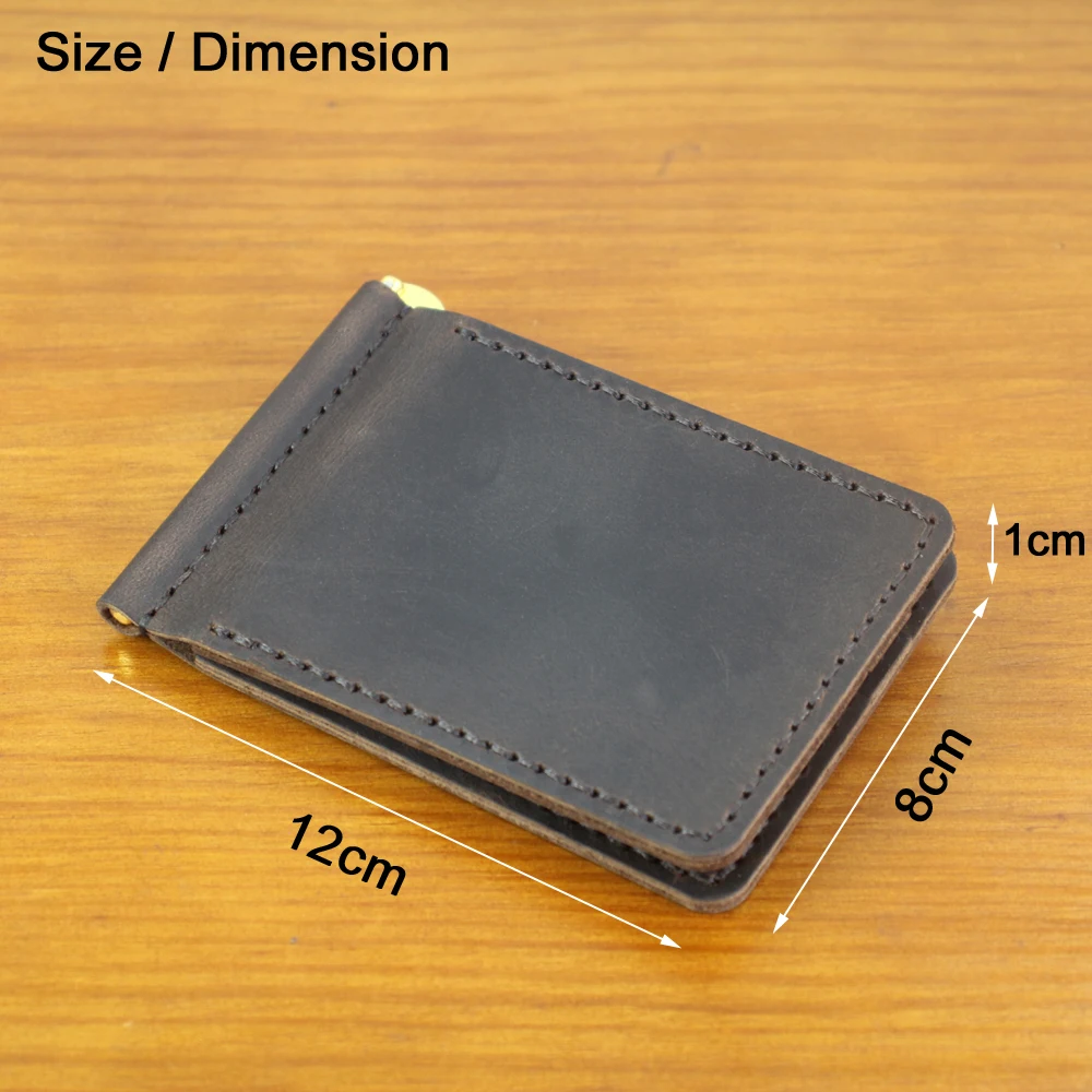 High Quality Handmade Crazy Horse Genuine Leather Money Clips Men Wallet Short Bifold Wallets Small Purse Male Money Bag WF300