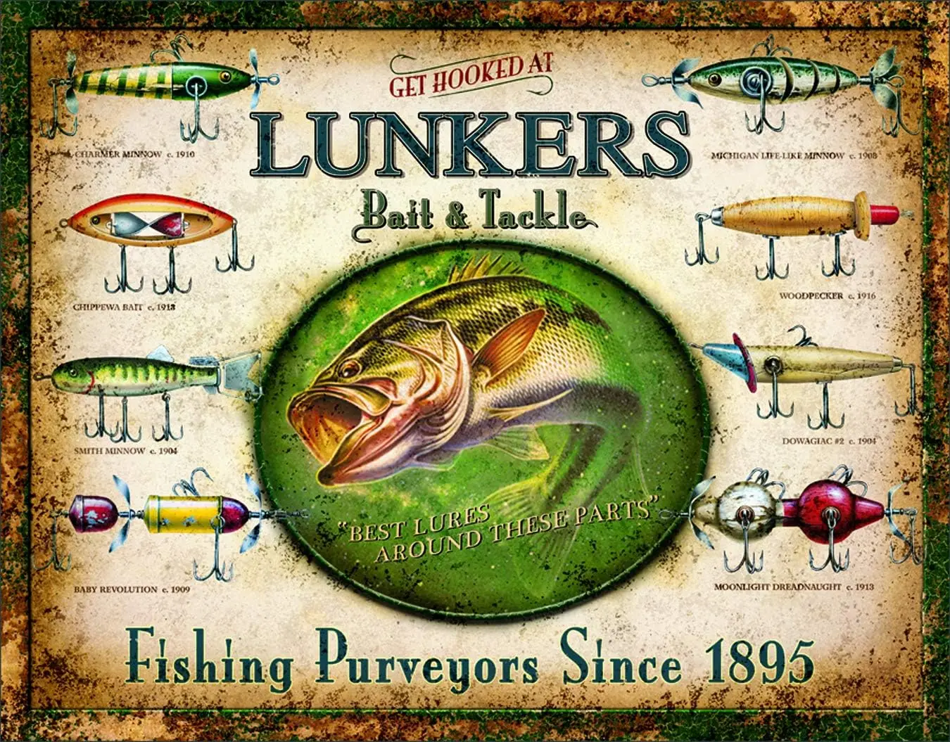 Desperate Enterprises Lunkers Lures Tin Sign USA Groãÿ New 40x31 cm S2536