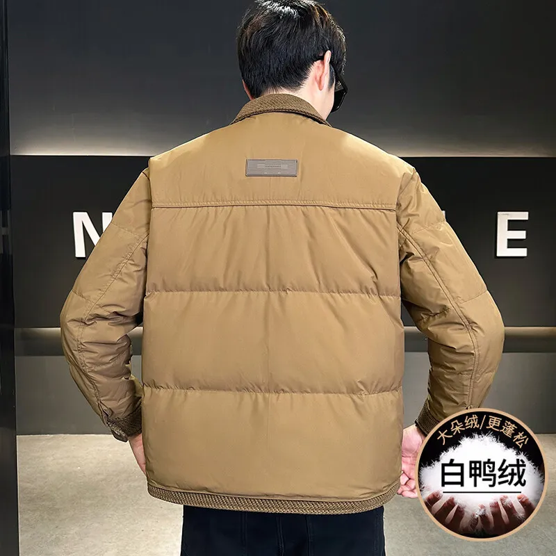 2025 Men's, Lapel, Striped Color Matching Big Pocket Fashion, Casual Down Jacket