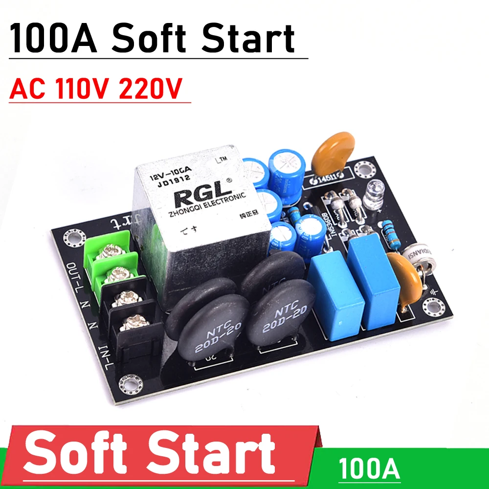 AC 110V 220V 2000W Power Supply Soft Start Board For 1969 Amplifier Speaker AMP DIY 100A high current Relay Thunder Protection