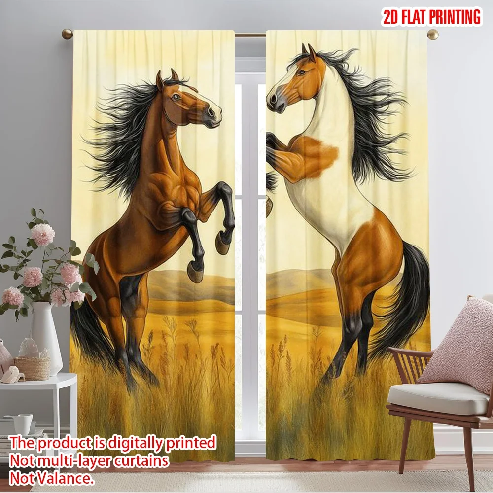 2pcs,2D plane printing Curtains Digital Printed Equine Ballet Versatile 100% Polyester (without rod) Art Deco Festive for Living