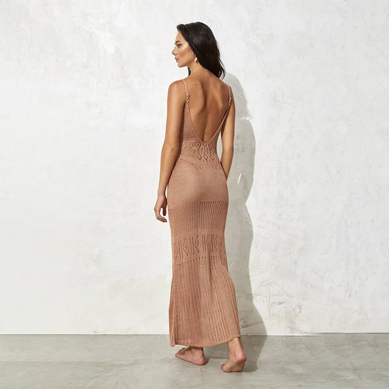 2024 夏の新スカート女性の無地セクシーなニットビーチビキニ水着カバーアップ日焼け防止服