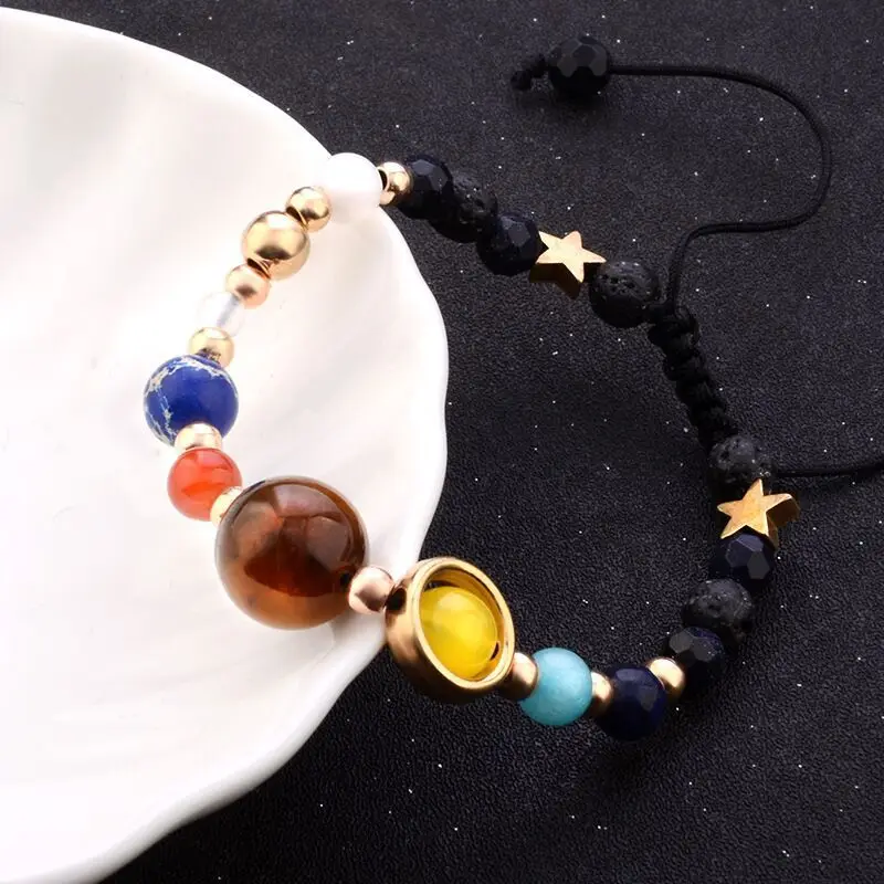 Cosmic Galaxy Solar System Bracelet for Women Men Natural Stone Star Beads Nine Planet Bracelet Adjustable Bangle Couple Jewelry image 4