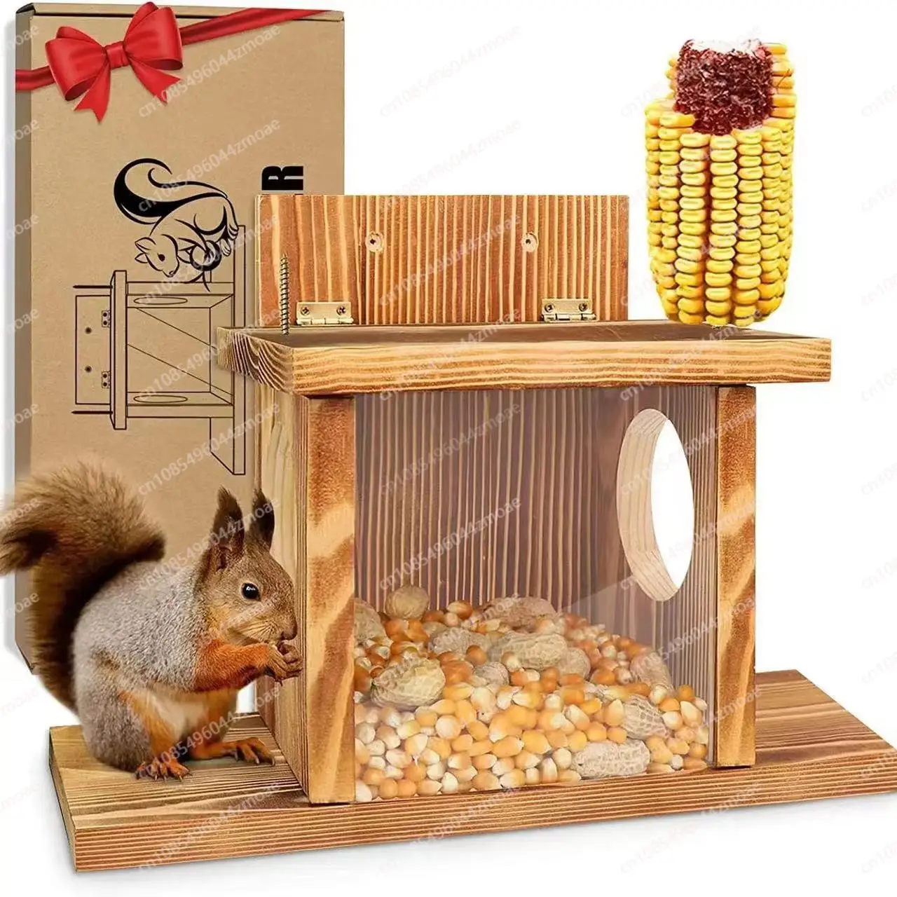 

Wooden Squirrel Feeder Outdoor Hanging Wooden Chipmunk Pet House Hamster Golden Bear Solid Wood Feeder