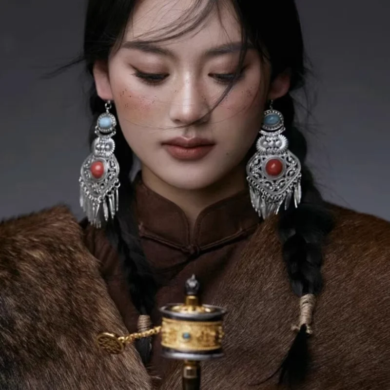 

Chinese Ethnic Style Retro Long Tassel Tibetan Earrings