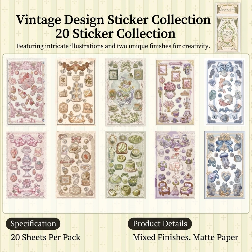 Students Sticker Book French Vintage Scrapbooking Supplies Waterproof Coated Paper Decals for Journaling Planner Art