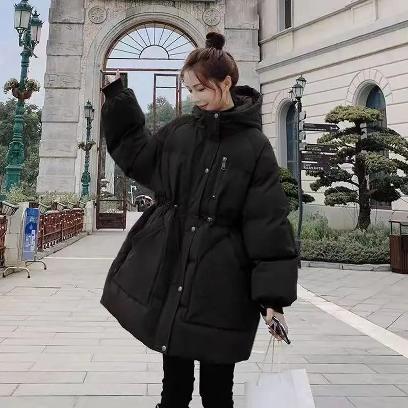 Casual Hooded Women\'s Cotton-padded Coat 2024 Winter New Thick Warm Parka Korean Medium To Long The Waist Outerwear Female