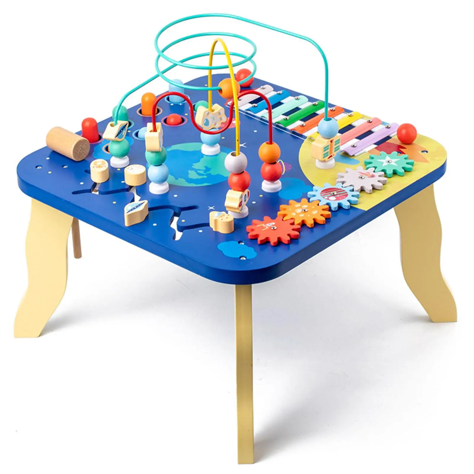 

Wooden Activity Table Sensory Toy, Bead Maze Coordination Montessori Music Xylophone Toy for Infant Boys Girls Kids Baby