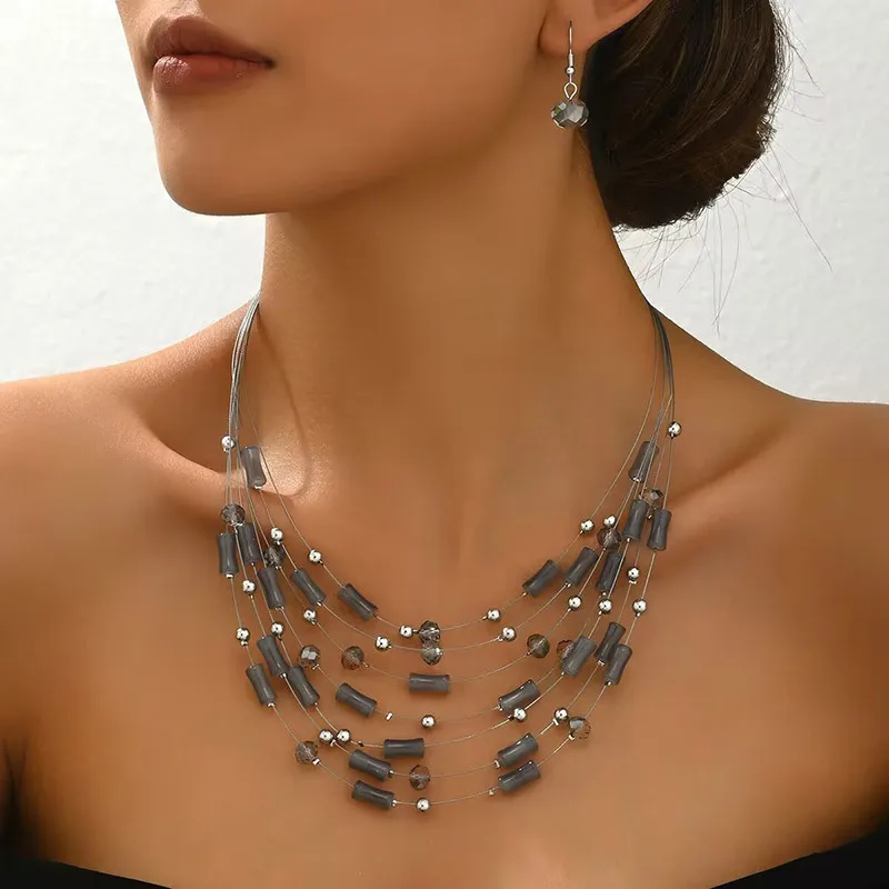 Bohemian Bamboo Joint Elegant Women's Necklace and Earrings Jewelry Set Women Party Stage Accessories 2025 Festival Gift