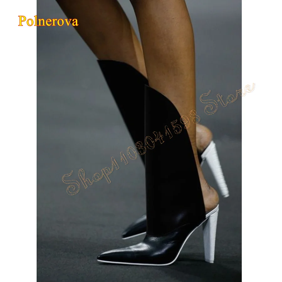 

Pointed Toe Leather Slippers Mixed Color Tapered Heel Women's Shoes Fashion Party HIgh Heel Shoes 2024 New Zapatos Para Mujere