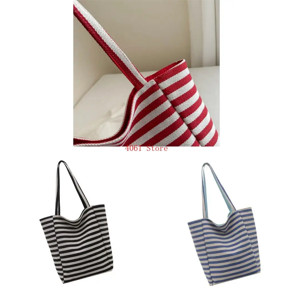 

Large Capacity Stripe Canvas Toted Bag Trendy Shoulder Bags Purse Handbag for Shopping Beach Trendy Shoulder Bag Gifts