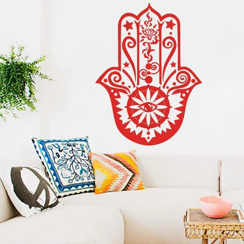 Art Home Decor Hamsa Hand Wall Decal Vinyl Fatima Yoga Vibes 3D Wall Sticker Fish Eye Decals Indian Buddha Lotus Pattern Mural