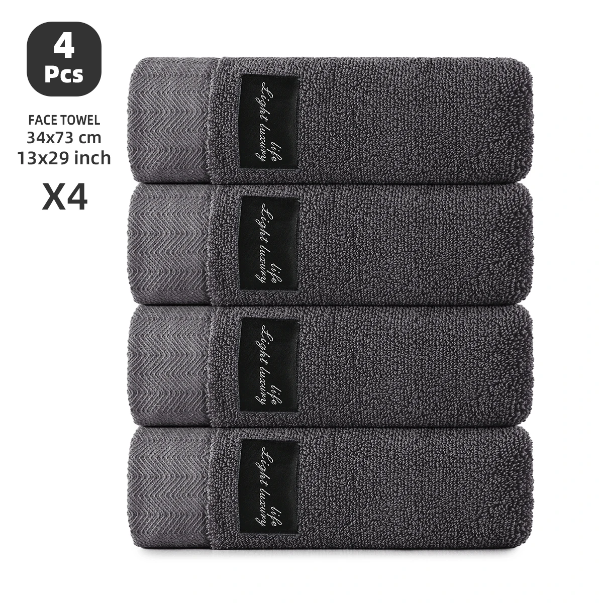 4‑Pack 100% Cotton Towels, Soft & Comfortable, High Water Absorbency, Hair‑Drying Towel, Facial Towel