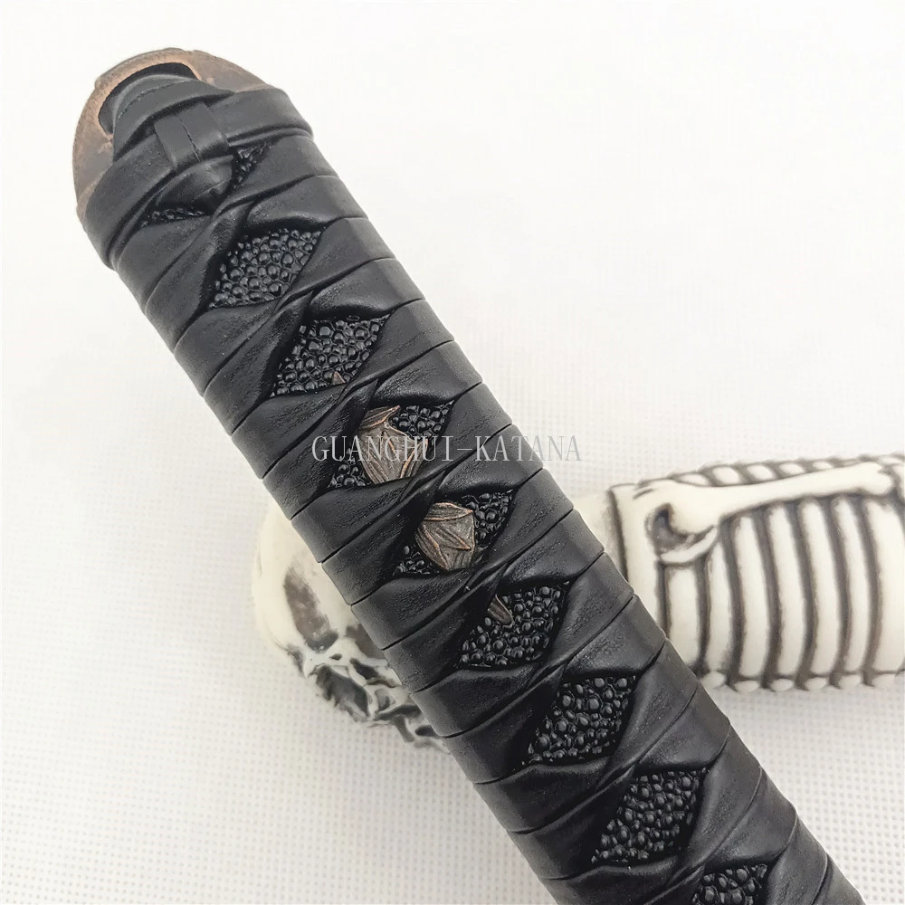 26cm HandMade Black leather Handle Tsuka For Japanese Sword Samurai Katana Fittings