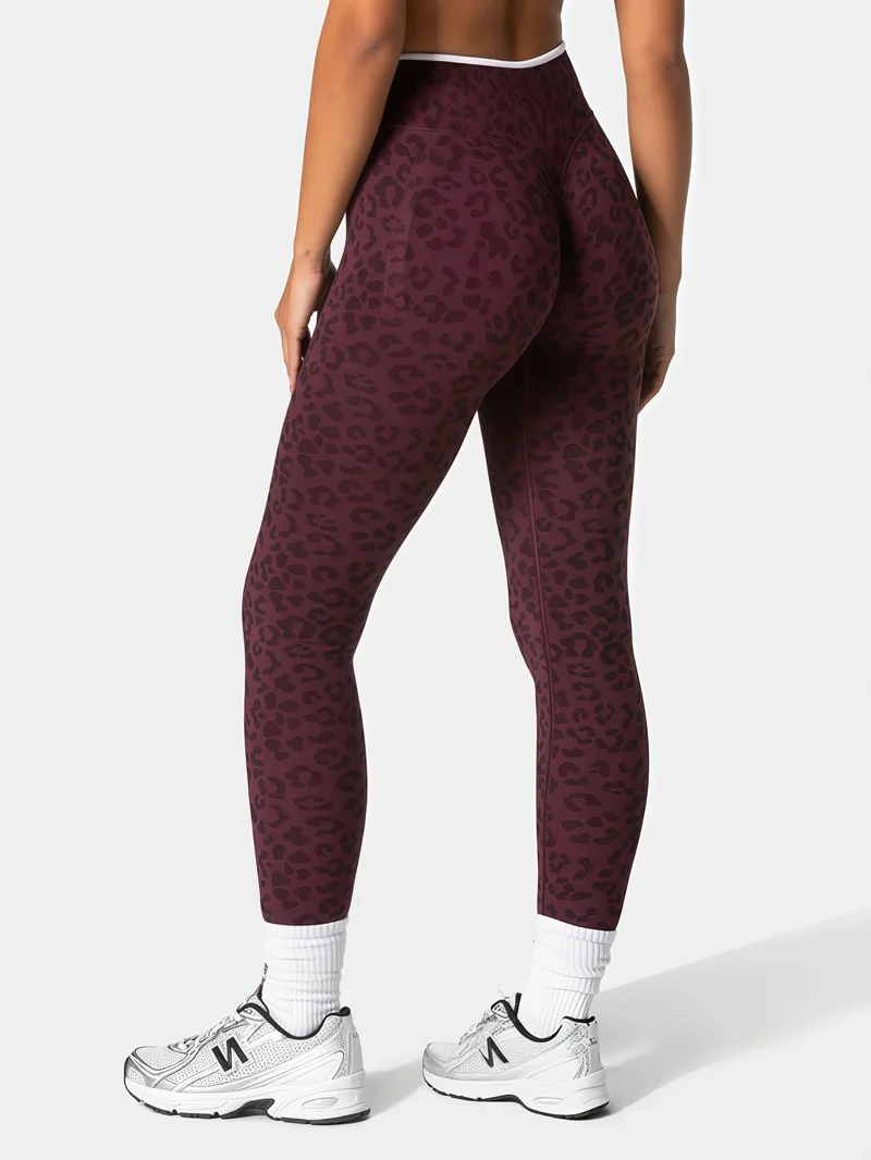 HISTELLO Damen Fitness-Leggings mit hoher Taille, Leopardenmuster, nahtlos, Bauchformung, Po-Lifting, Stretch, schmal geschnitten, für Gym, Jogging, Sporthose