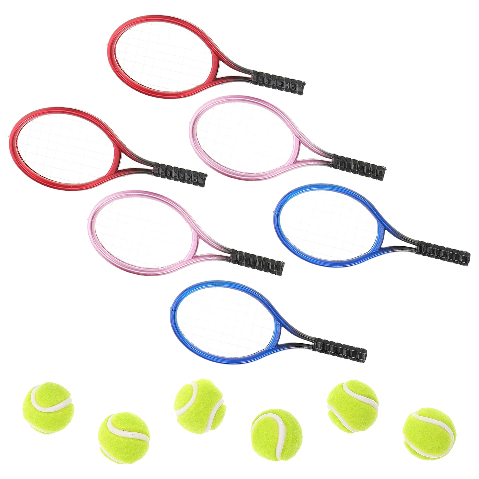 

6 Set Mini Tennis Racket Keychain Funny Decor Badminton Charms Miniature Plastic Decompression Balls Toy