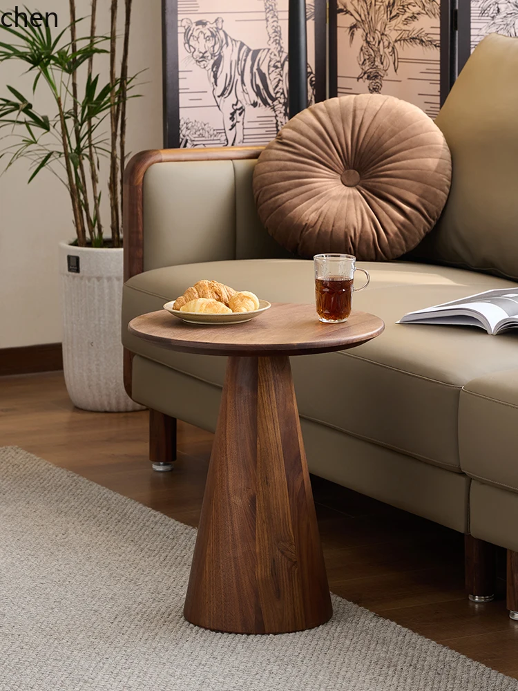 

QZT black walnut round corner table sofa side table living room balcony solid wood small round coffee table