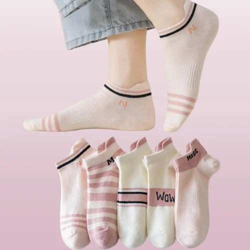 

5/10 Pairs Summer Thin Waisted Non-slip Shallow Mouth No-drop Heel Boat Socks Cute Sports Short-tube Cotton Socks