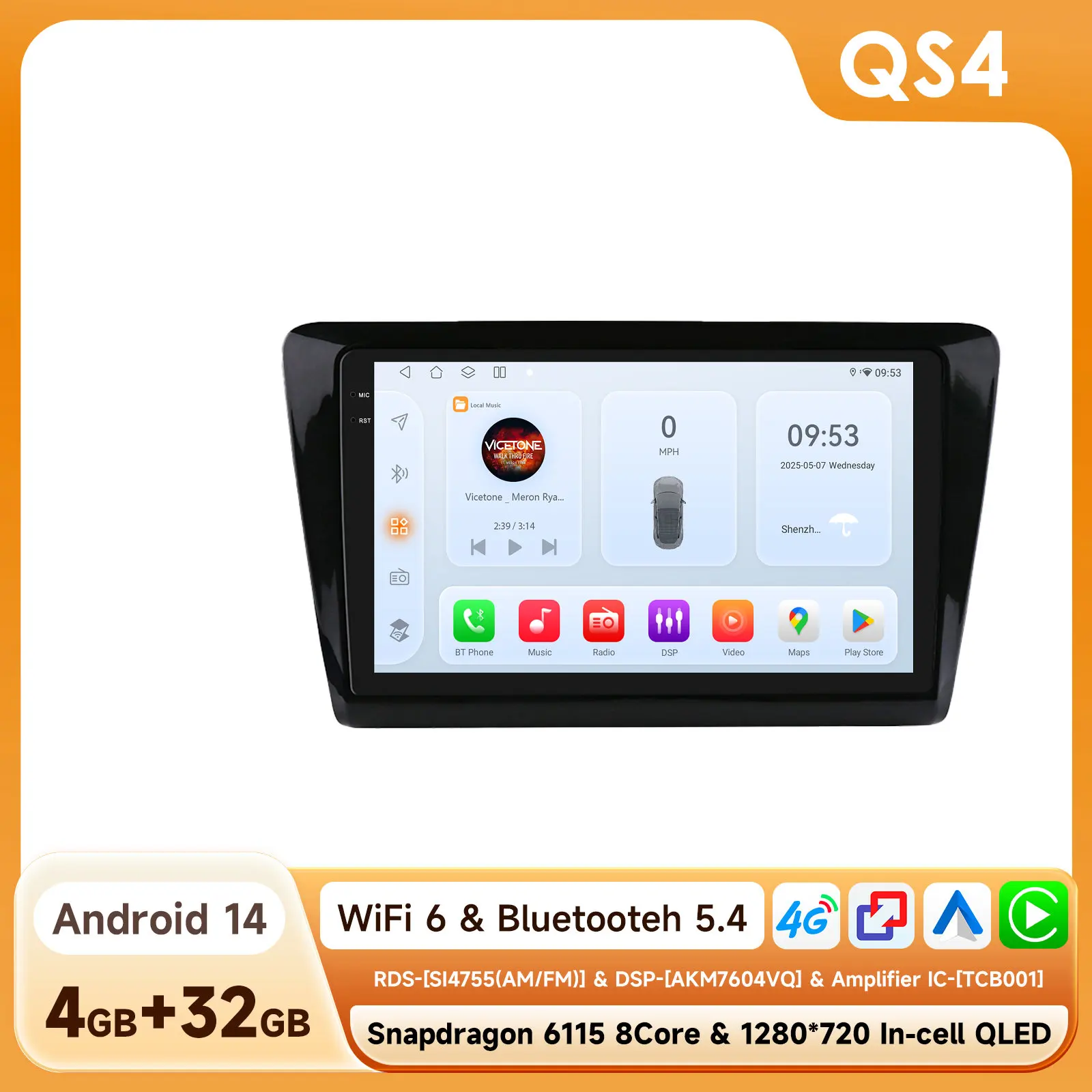 AI Draadloze CarPlay Android Auto autoradio voor Skoda Rapid 2013-2019 Seat Toledo Mat Zwart GPS Multimedia 2din Systemen Stereo