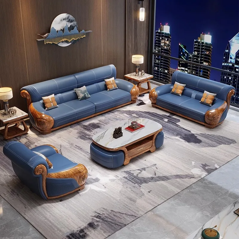 أريكة جلدية صينية جديدة، زهور منحوتة من الخشب الذهبي الأسود، أثاث راقي #3