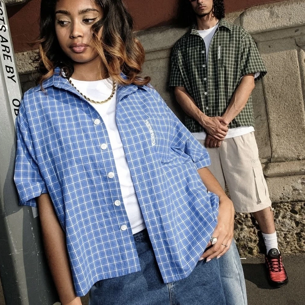 

25ss Mertra Tops Plaid Oversized Shirts Men Women High Quality Cotton Casual T-Shirts