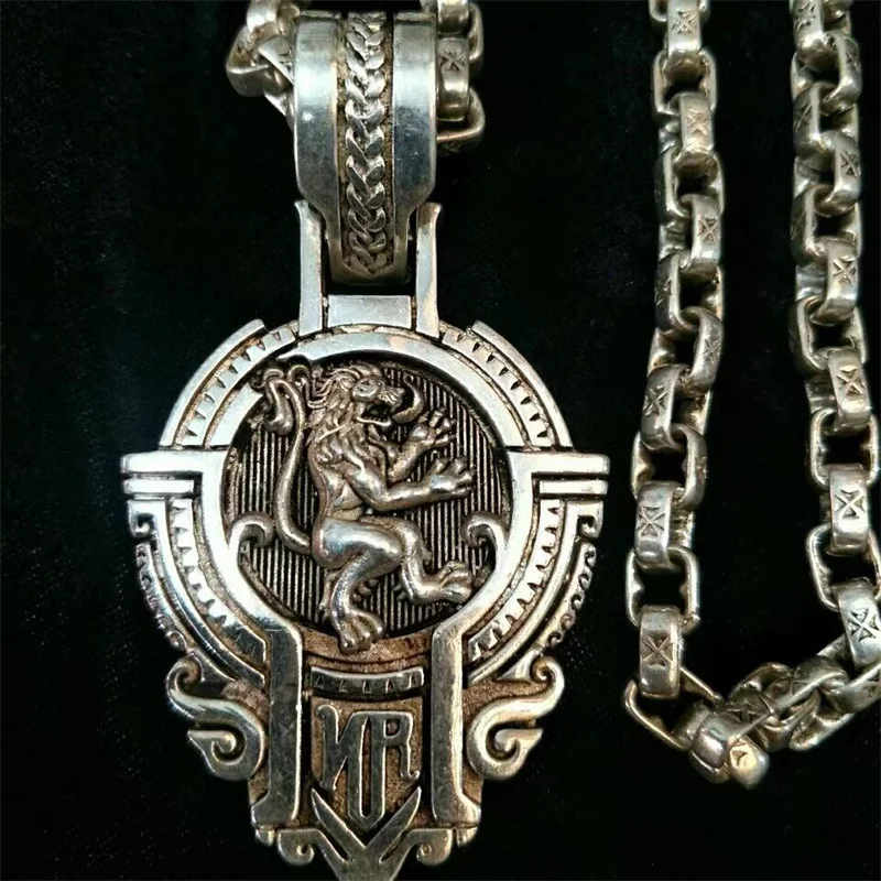 Unisex Handmade Tibetan Silver Ethnic Style Lion Pendant Necklace Fashion Amulet Jewelry Gift