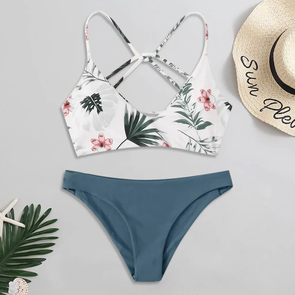 New 2024 Summer Bikini Woman Floral Printed Bikini Two Piece Set Push Up Padded Swimsuit Beach Holiday Swimwear Bathing Suit