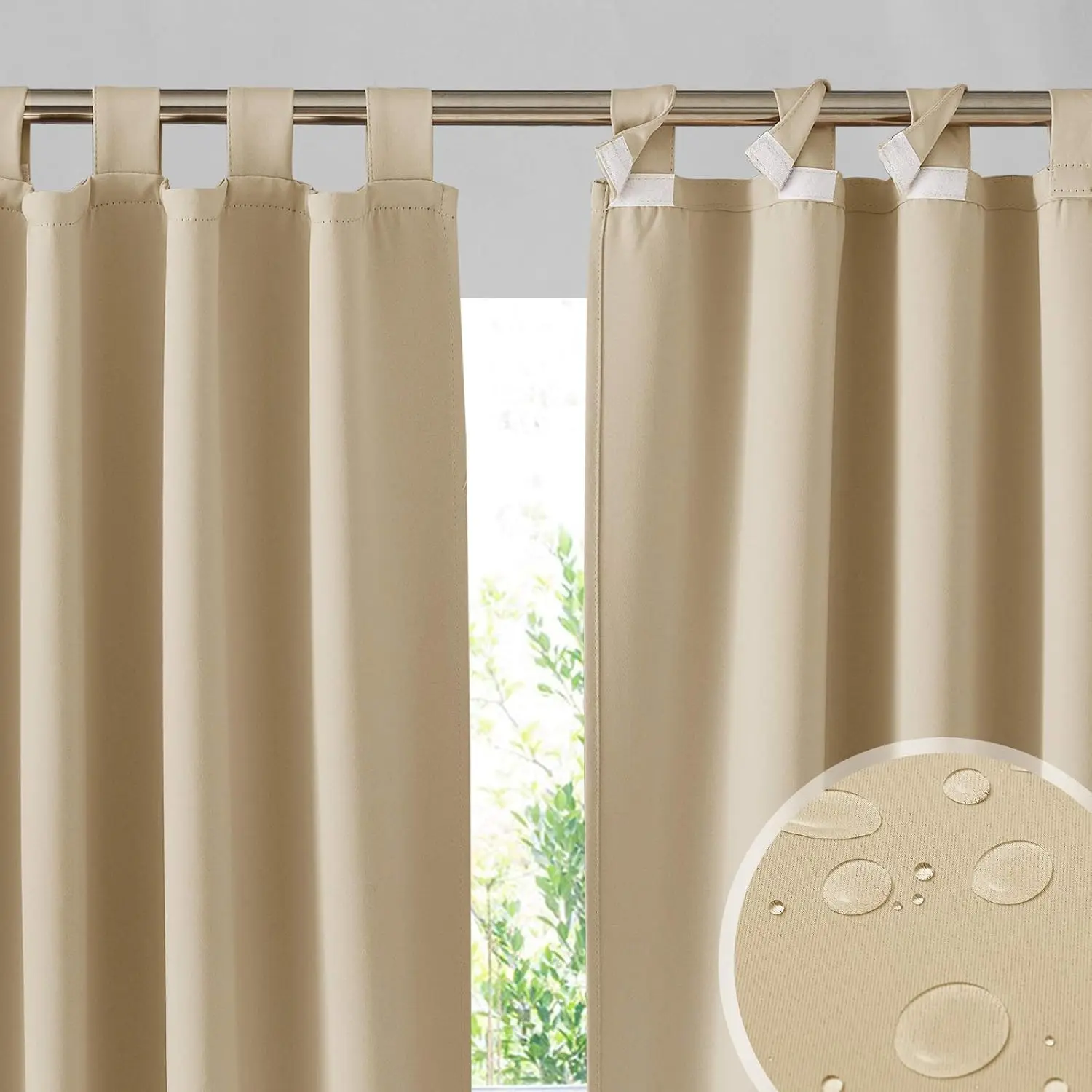 Extra Wide Outdoor Curtains for Patio Waterproof Privacy, W100 x L84, Beige