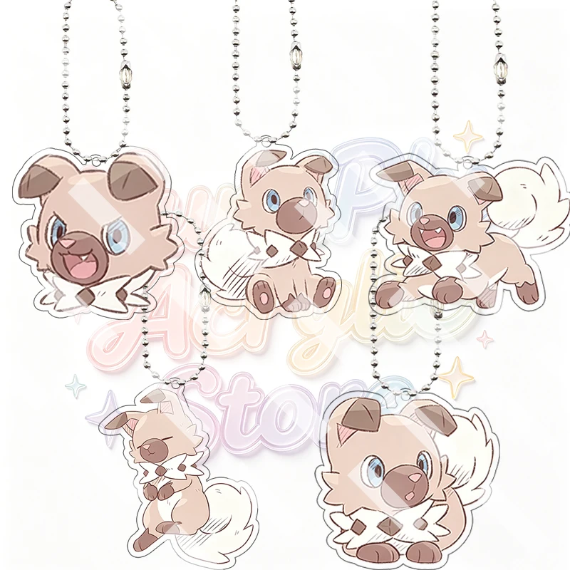 Rockruff Cute Expression Acrylic Keychain Pocket Monsters Character Figure Anime Cartoon 5cm Pendant Decoration Bag Charm Gifts