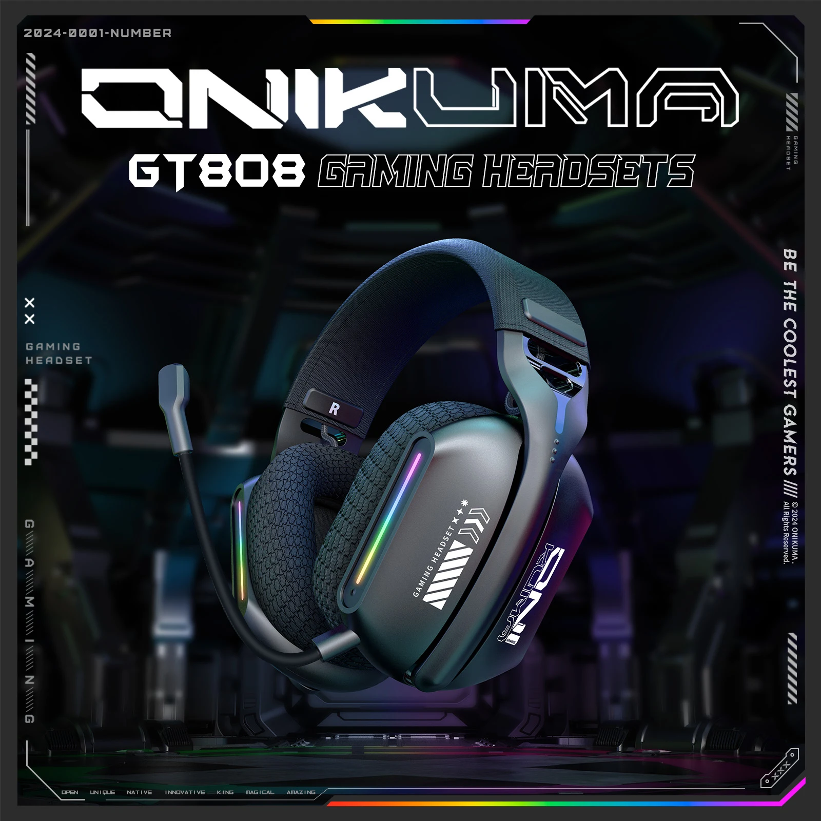 ONIKUMA Wireless Gaming Headset 2.4G/Wired/Bluetooth 3 Modes Bendable HD Mic Soft Ear Pads Immersive Sound for PC/PS4/5 GT808