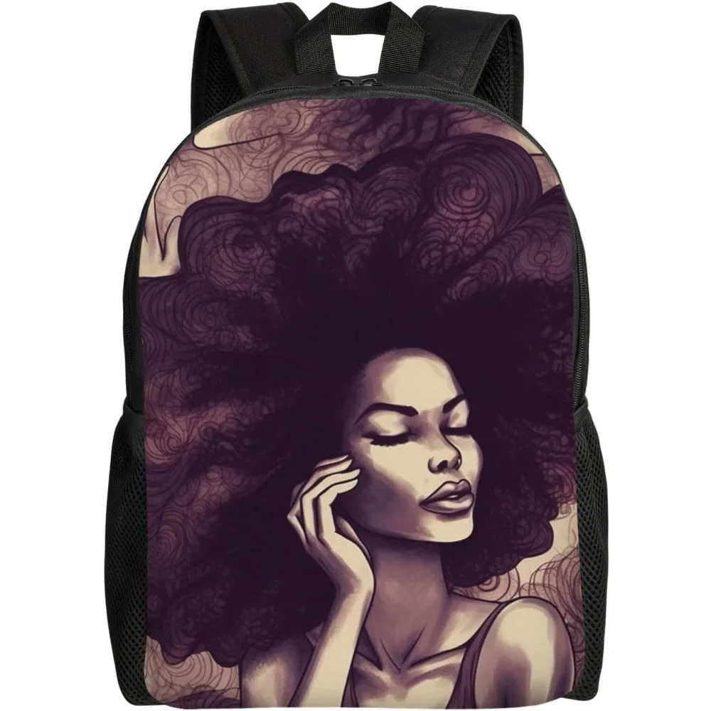 

African Hair Black Women Cute Backpack Waterproof Lightweight Laptop Backpack Shoulder Bag Casual Daypack For Women Men