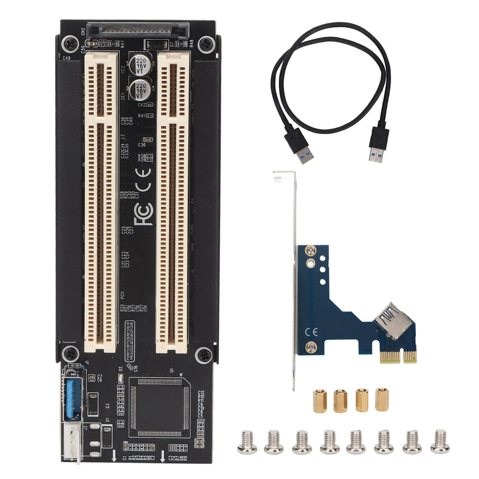 PCI E To Dual PCI Card Plug And Play PCB Material Blue LED Dual PCI Expansion Card For WIN