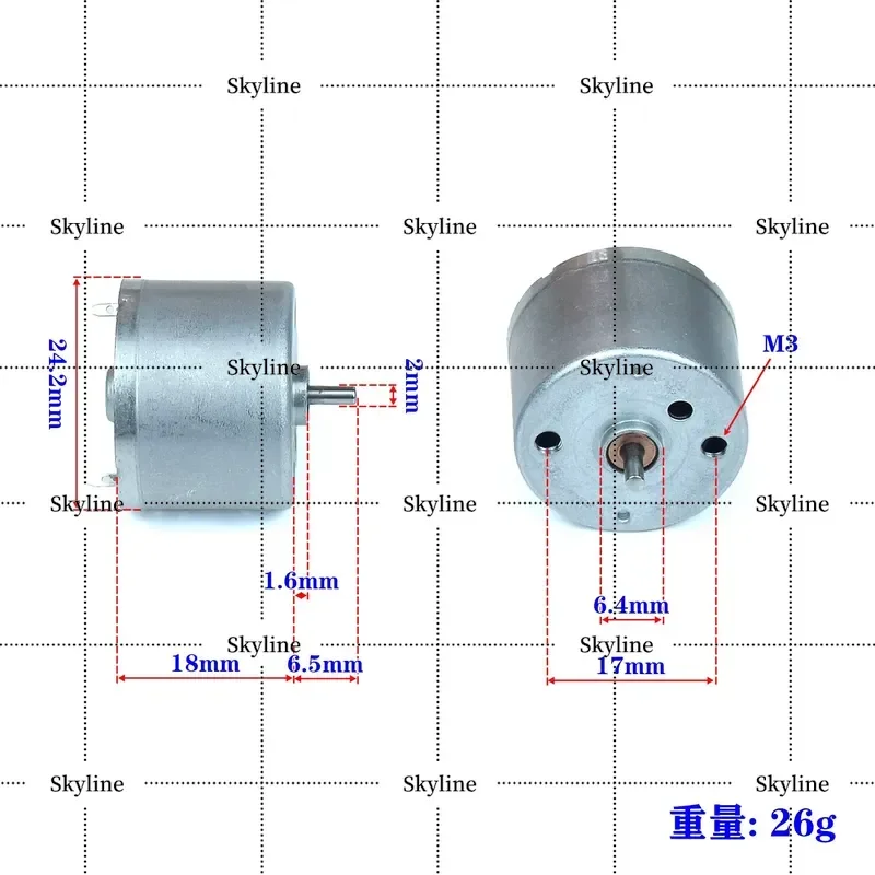 Round 24mm Micro RF-310 DC Motor For DC 12V 18V 24V Silent Appliance Radar Motor