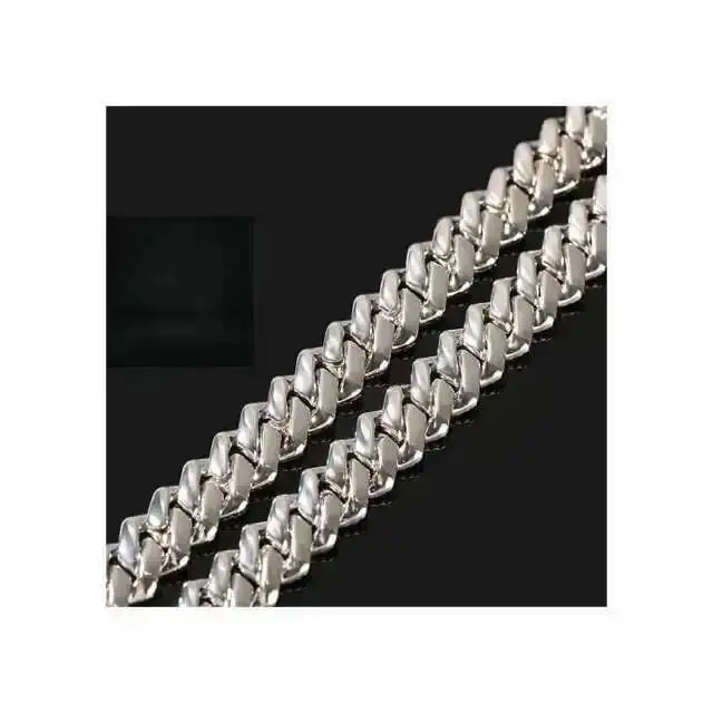 

Cuban Chain 12mm Miami Cuban Link Chain Vvs Moissanite Diamond Stubbed 925 Sterling Silver White Gold Plated 18-24