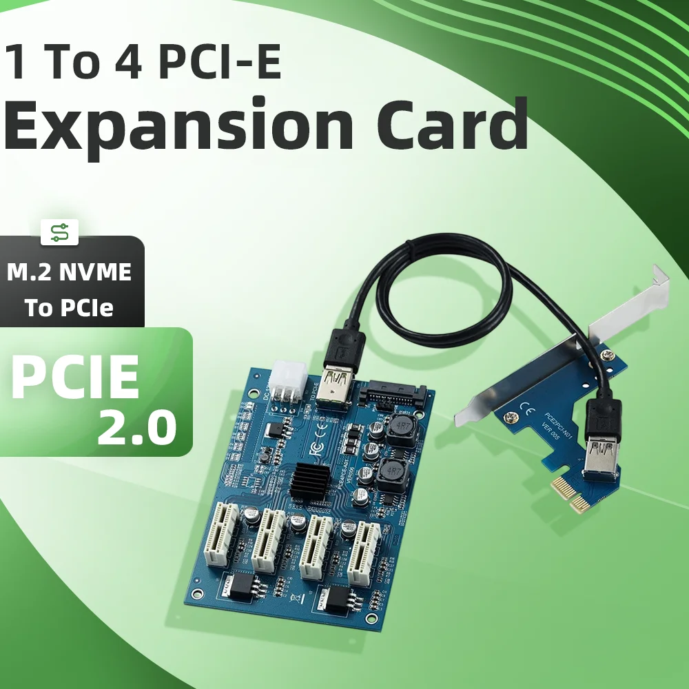 1 To 4 PCI-E 1X To 4 PCIe Slot Expansion Card M.2 NVME To PCIe Riser Card Multiplier Graphics Card Splitter Adapter PCIE 2.0