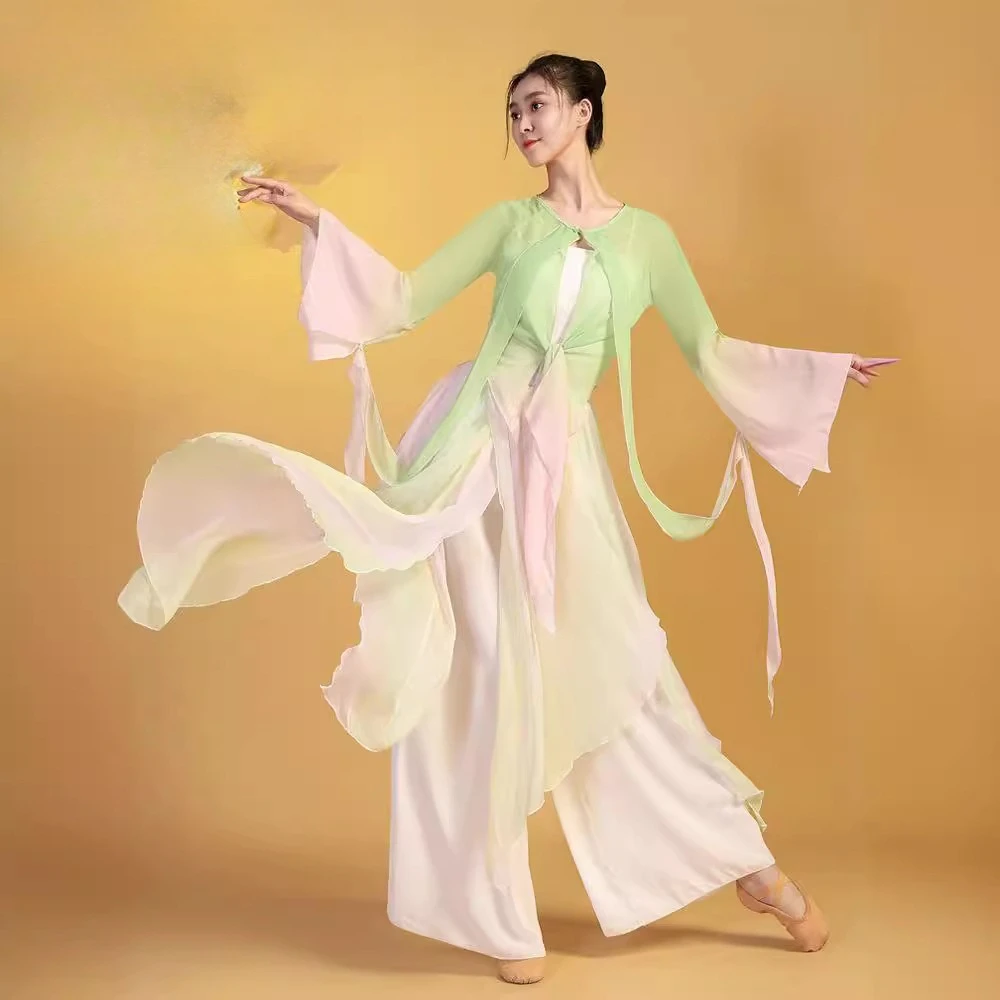 

Новая женская шифоновая марлевая одежда для китайских танцев с постепенным изменением, одежда для выступлений в древнем сказоке