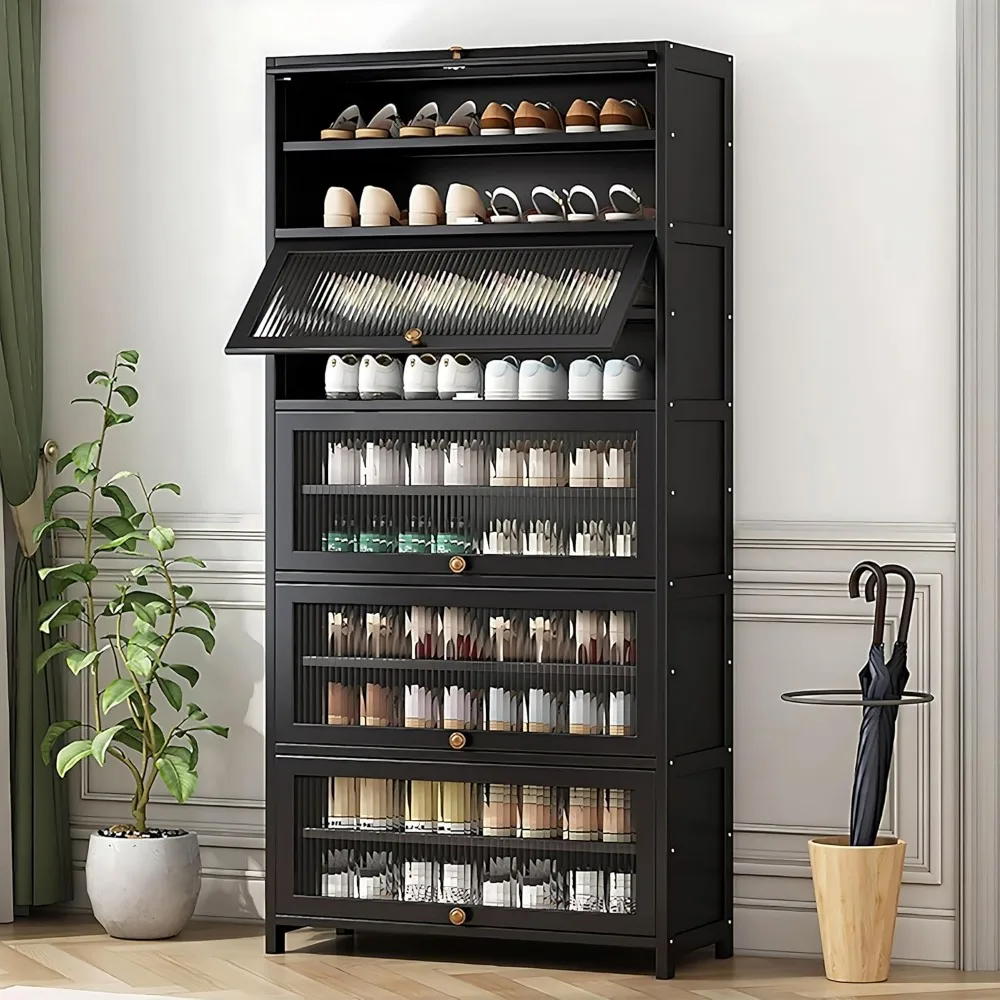 10-Tier Bamboo Shoe Storage Cabinet for 40-45 Pairs, Tall Freestanding Organizer, 67.7
