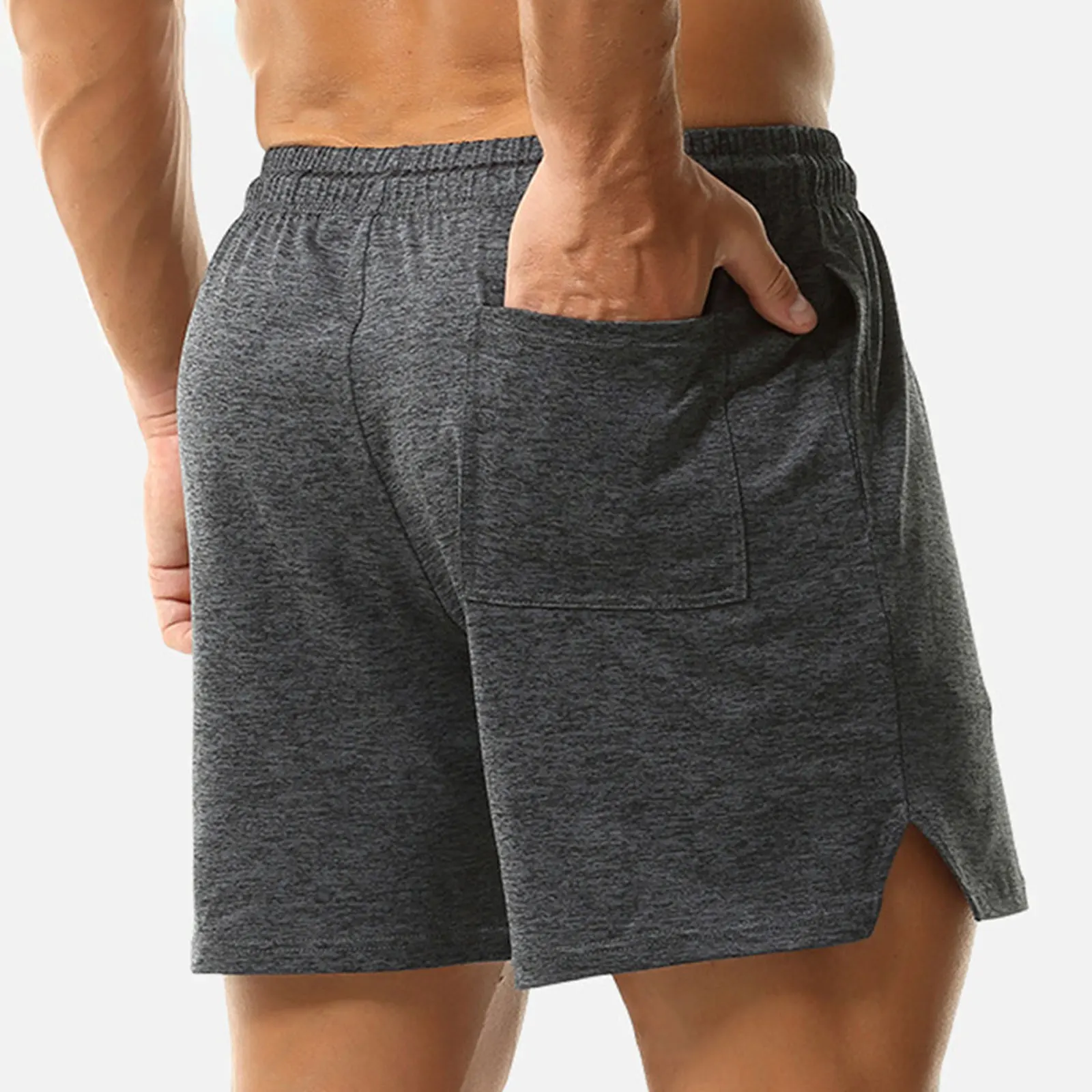 Men Quick Drying Breathable Sides Split Athletic Casual Shorts with Pockets for Summer Workout Exercise Running Cycling
