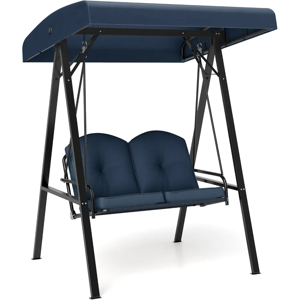 

2 Person Porch Swing, Patio Swing with Adjustable Canopy, Heavy-Duty Metal Frame & Soft Cushion, Outdoor Swing for Backyard.