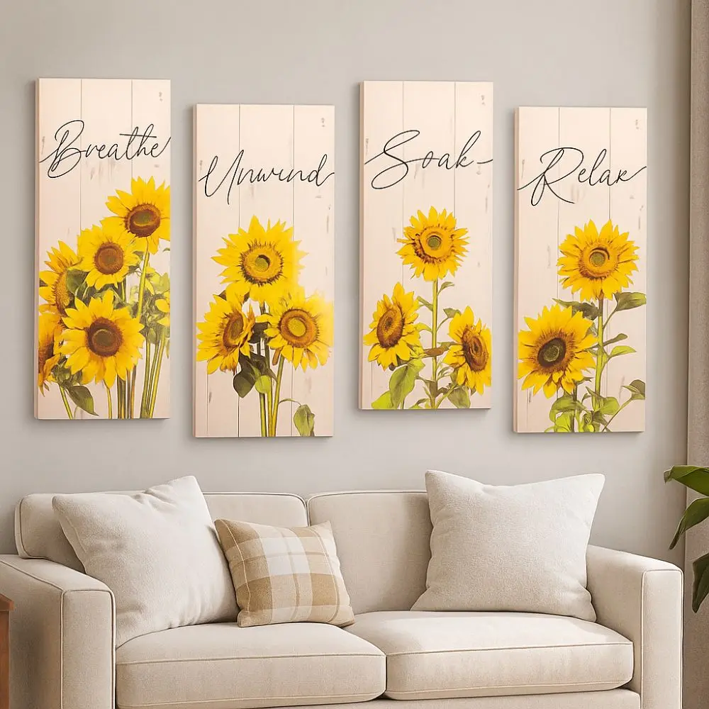 

Decorative Modern Sunflower Hanging Sign Handmade Unique Wooden Floral Artwork Wall-mounting Wall Decor Plate Garden Outdoor