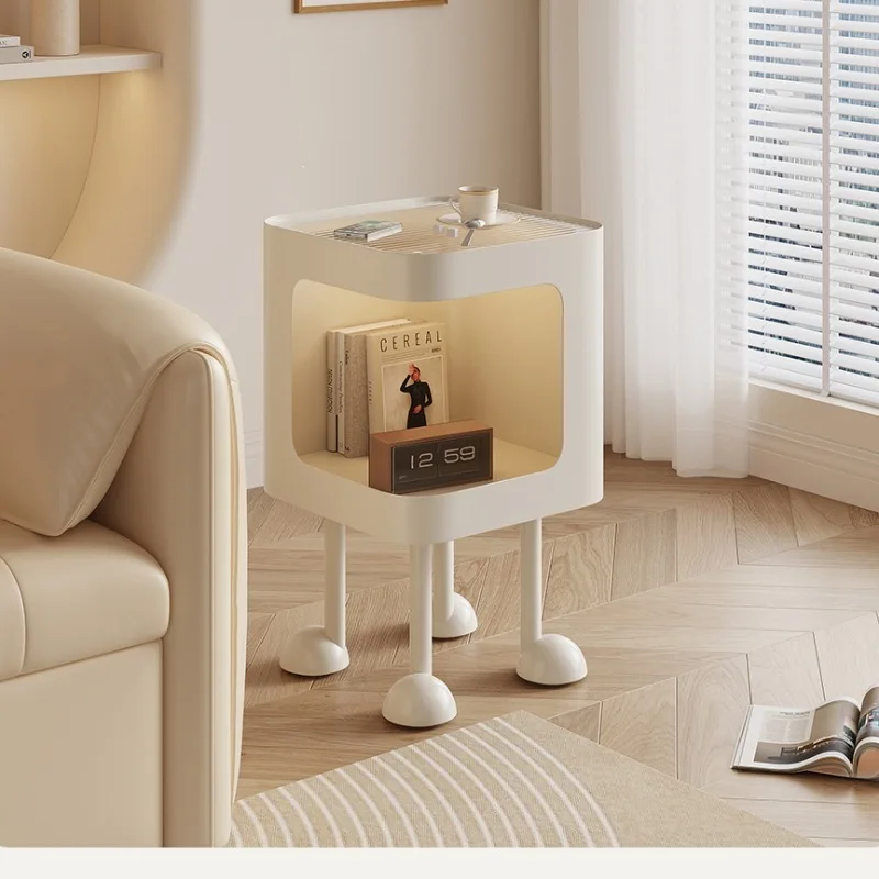 Cute cream wind bedside table with lamp household bedroom bedside cabinet storage shelf small