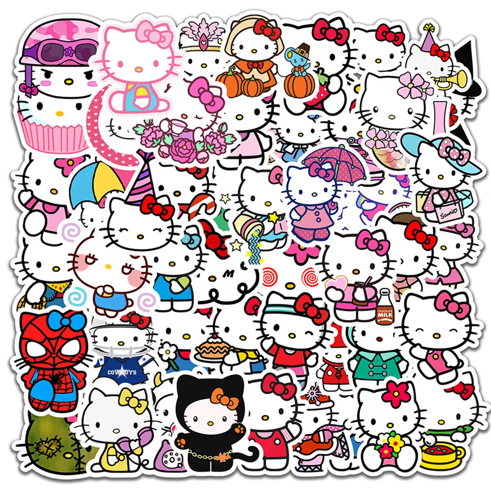 10/30/50pcs Cute Cartoon Hello Kitty Stickers Kawaii Girls Graffiti Water Bottle Guitar Diary Vinyl Kids DIY Toys Sticker Decals