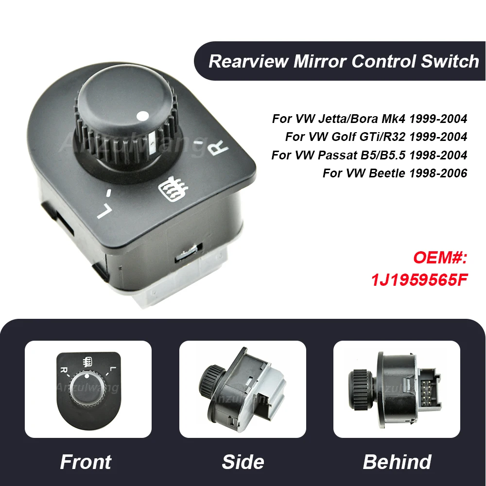 

1J1 959 565F Новая ручка переключателя бокового зеркала автомобиля, управление теплом, черная для Volkswagen для VW Golf Jetta MK4 2000 2001 1J 1959565 Ф