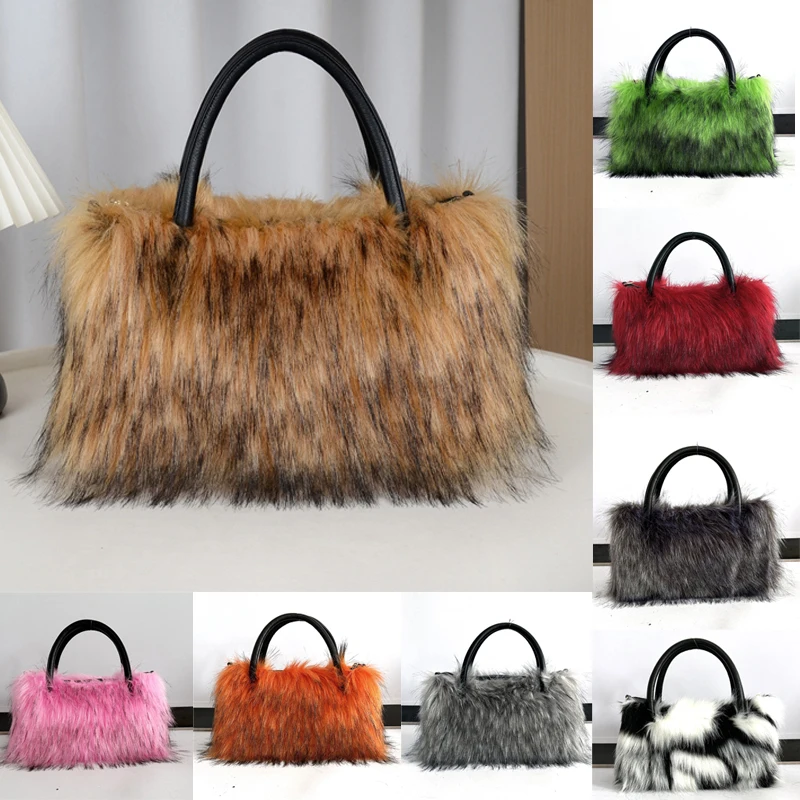 

Роскошный новый дизайн, женская сумка из искусственного меха, зимняя мягкая теплая сумка для девочек, пушистая большая вместительная сумка-тоут, высококачественный меховой кошелек