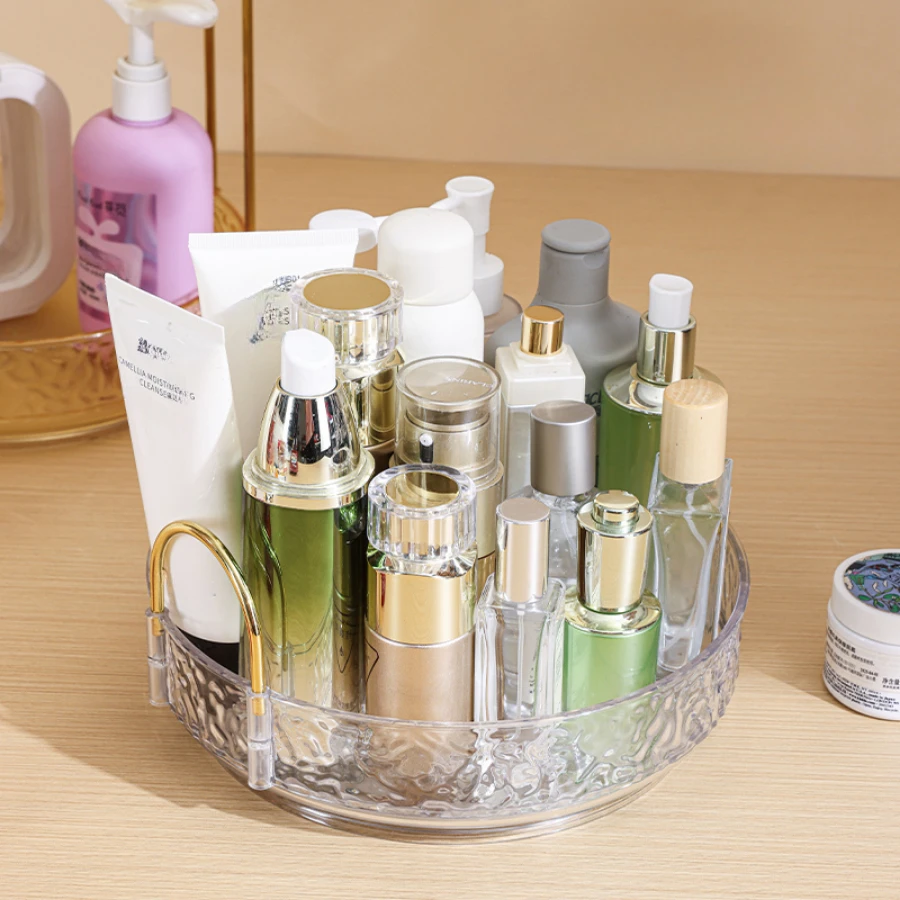 Light luxury dressing table cosmetics can be rotated storage box bathroom desktop perfume skin care seasoning shelf