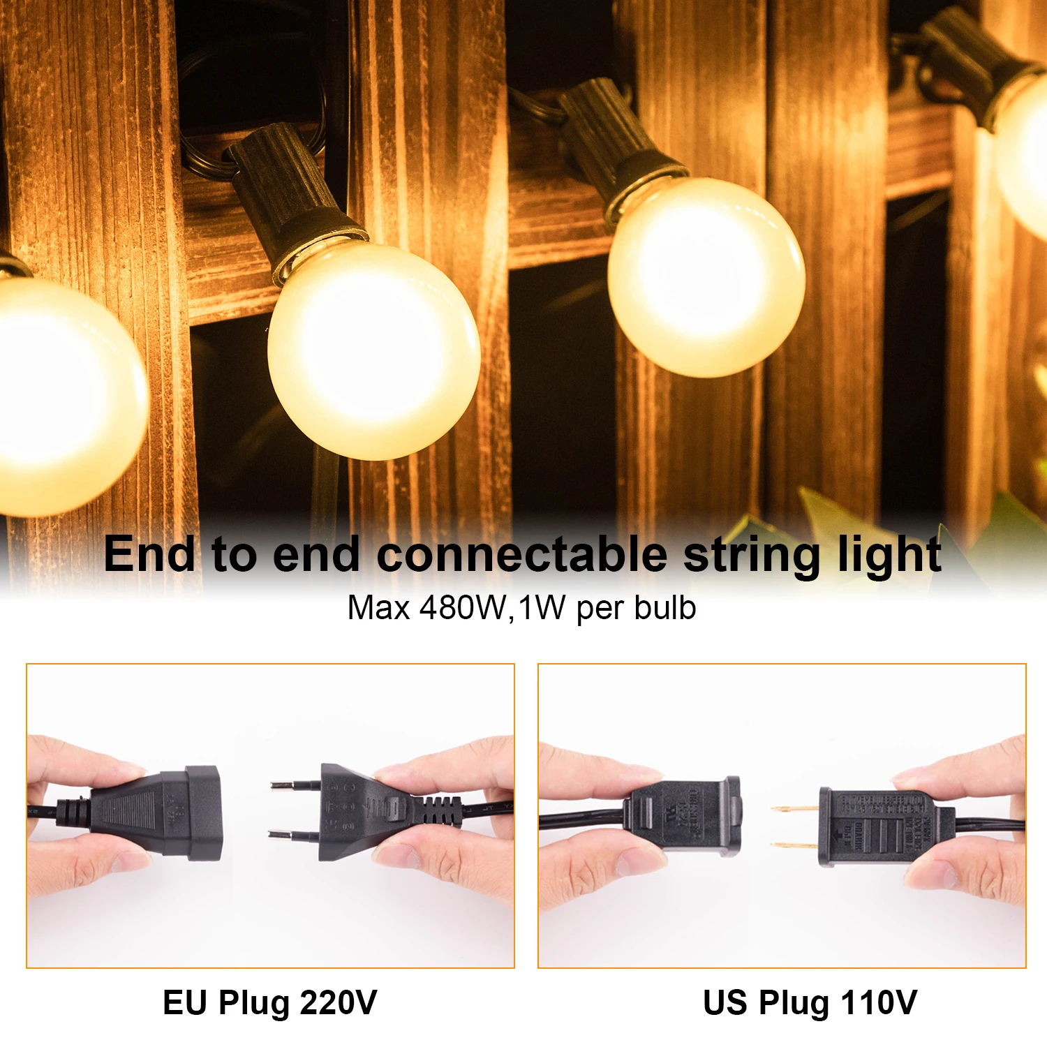 Outdoor String Lights G40 Frosted Globe LED Waterproof Connectable Deck Fairy Hanging Garland Lights For Backyard Wedding Decor