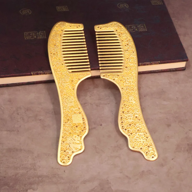 Hollow Fortune Piece with Handle Hair Comb Health Care Hundred Wealth Silver Scraping Mother's Day