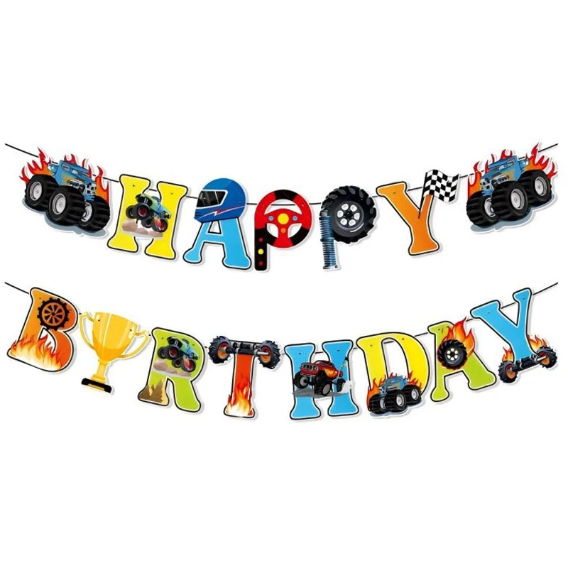 Monster Truck Geburtstagsdekorationen Geschirr Teller Tasse Geschenk Monster Truck Geburtstag Partyzubehör Ballon Hintergrund Party Setup – Detail 15