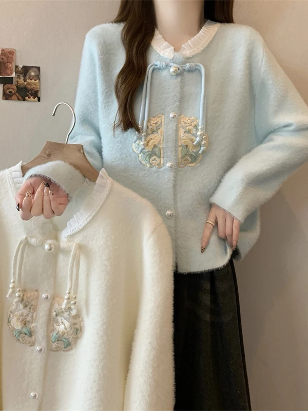 

Sweaters Jumpers Cardigans Womens For Woman Korean Style Blending Lace Border Girlfriend Date Night Romantic Feminine Sexy Sweet